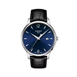 Promo ❤️ Tissot Tradition Black Leather Strap ⌚ Watch, 42mm Blue/black 🛒